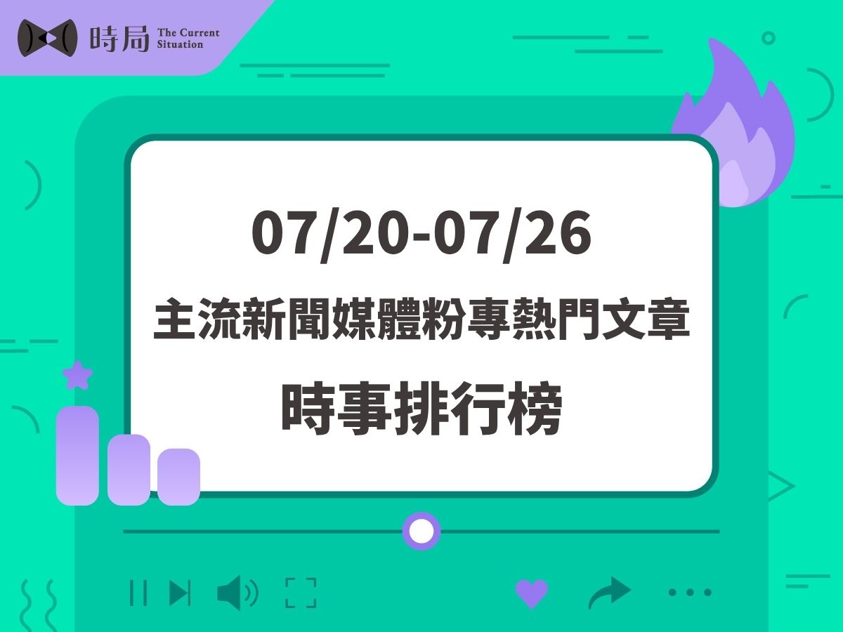主流新聞媒體FB粉專熱門文章－時事排行榜 2026/07/20－07/26